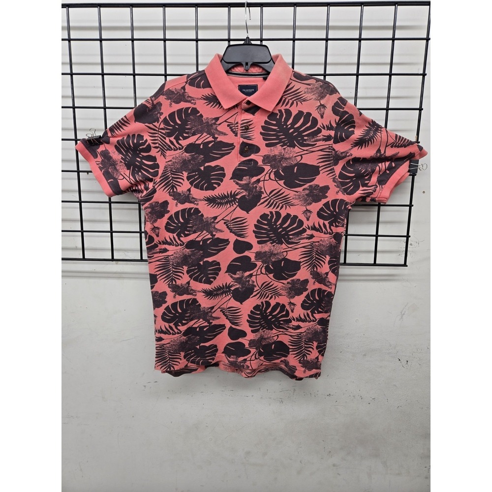 7 Diamonds Men's Polo Shirt Coral With All Over Floral Print Size M